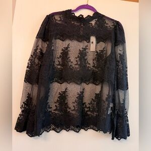 Adiva Black Sheer Lace Blouse